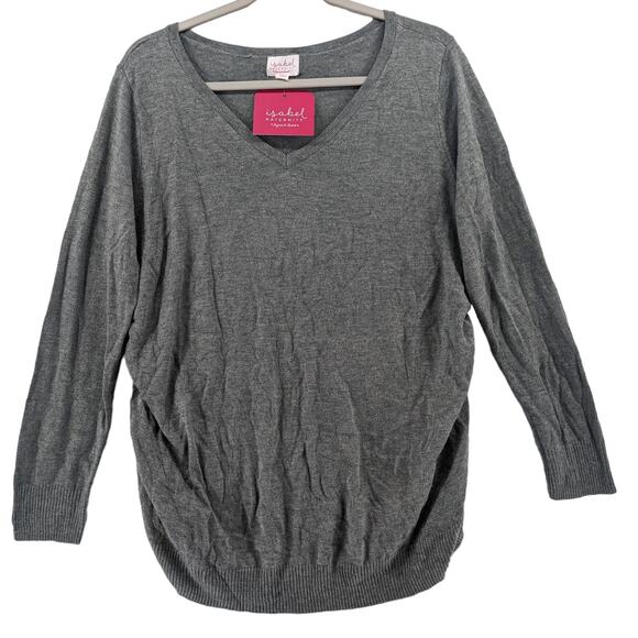 Ingrid & Isabel Maternity Sweater L Gray Side Shirring Lightweight Long Sleeves - Picture 1 of 9